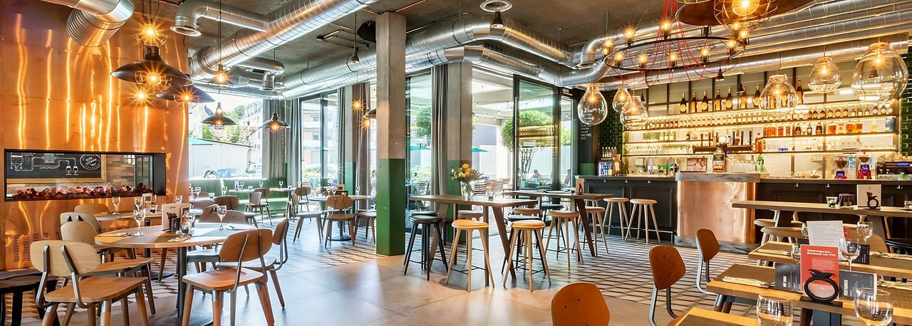 Restaurant hall with a bar