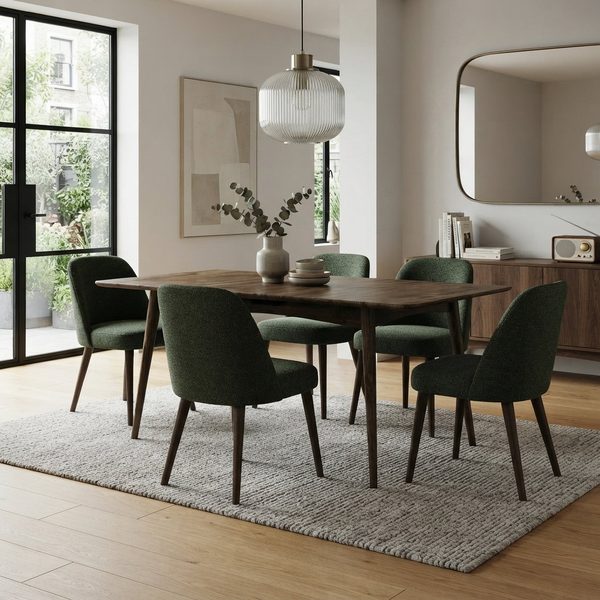 Kiruna — A solid oak dining table with a butterfly leaf stored inside the top.